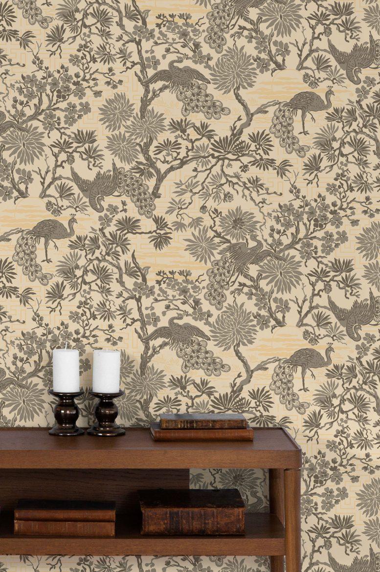 Asian Garden Wallpaper - Metallic/Beige