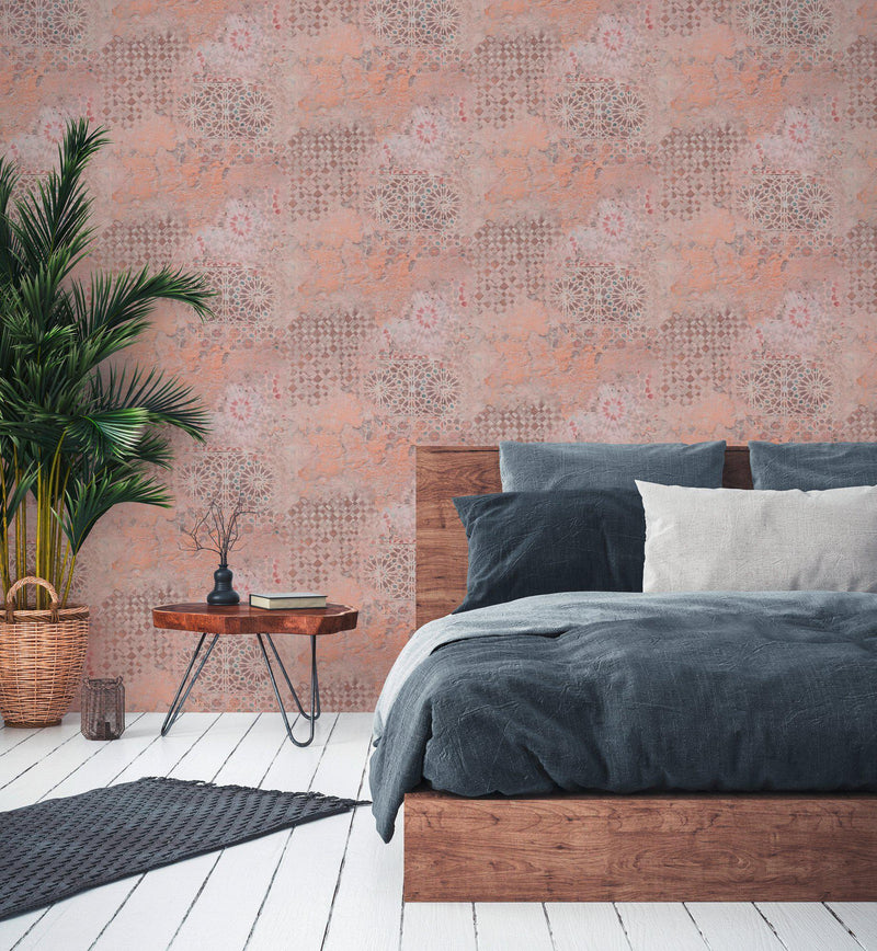 Barcelona Mosaic Wallpaper - Brown - Orange