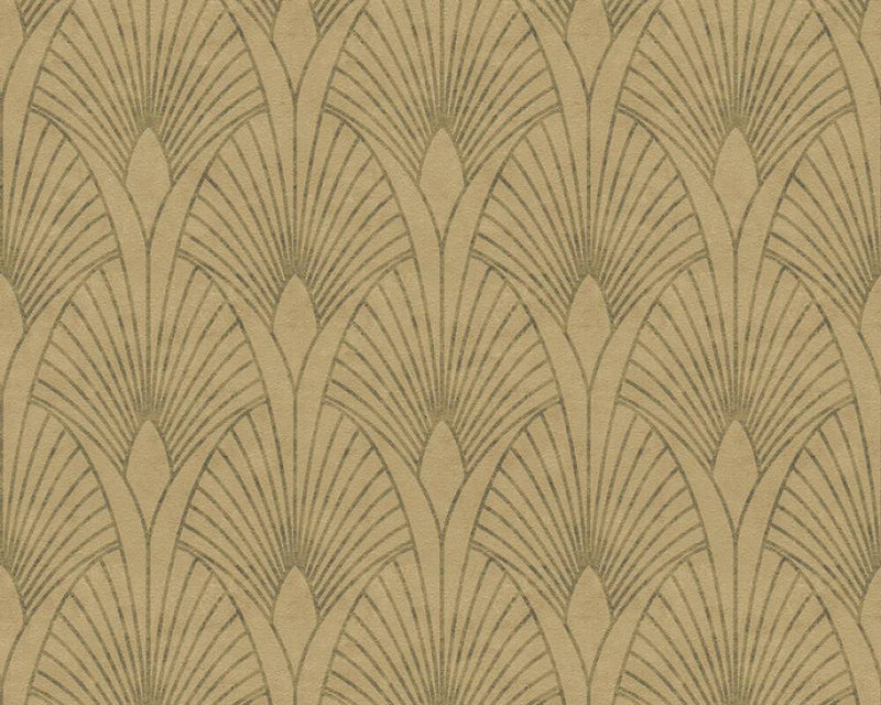 Art Deco Baroque Fans Wallpaper - Beige/Gold