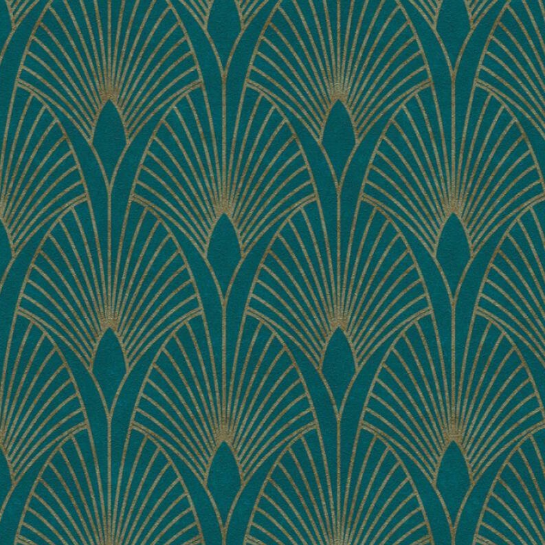 Art deco baroque fans wallpaper- Turquoise