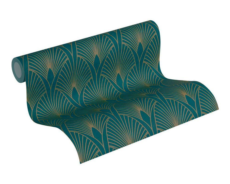 Art deco baroque fans wallpaper- Turquoise