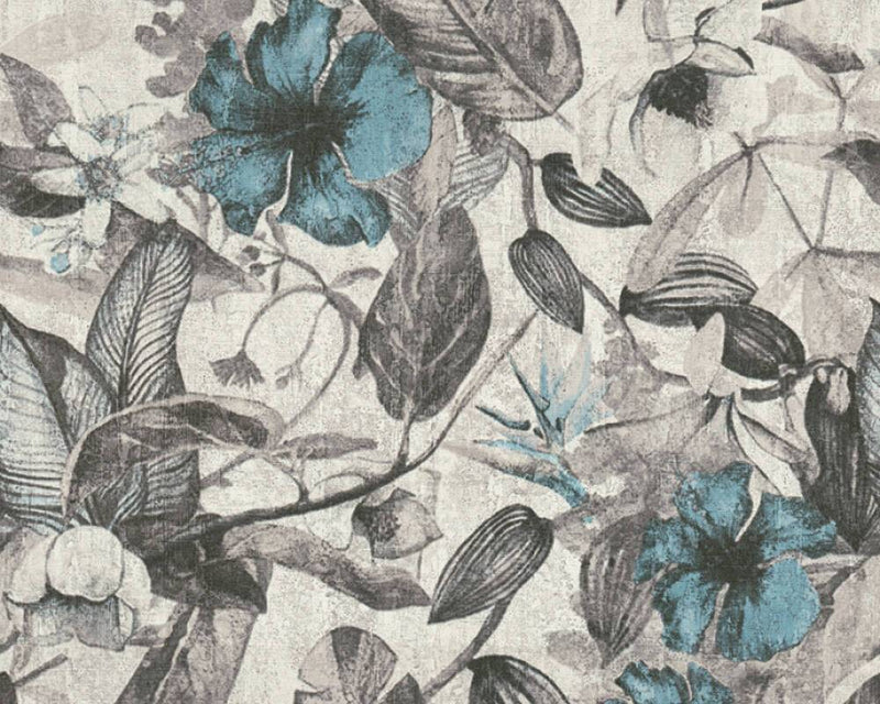 Graphic Floral Wallpaper - Blue