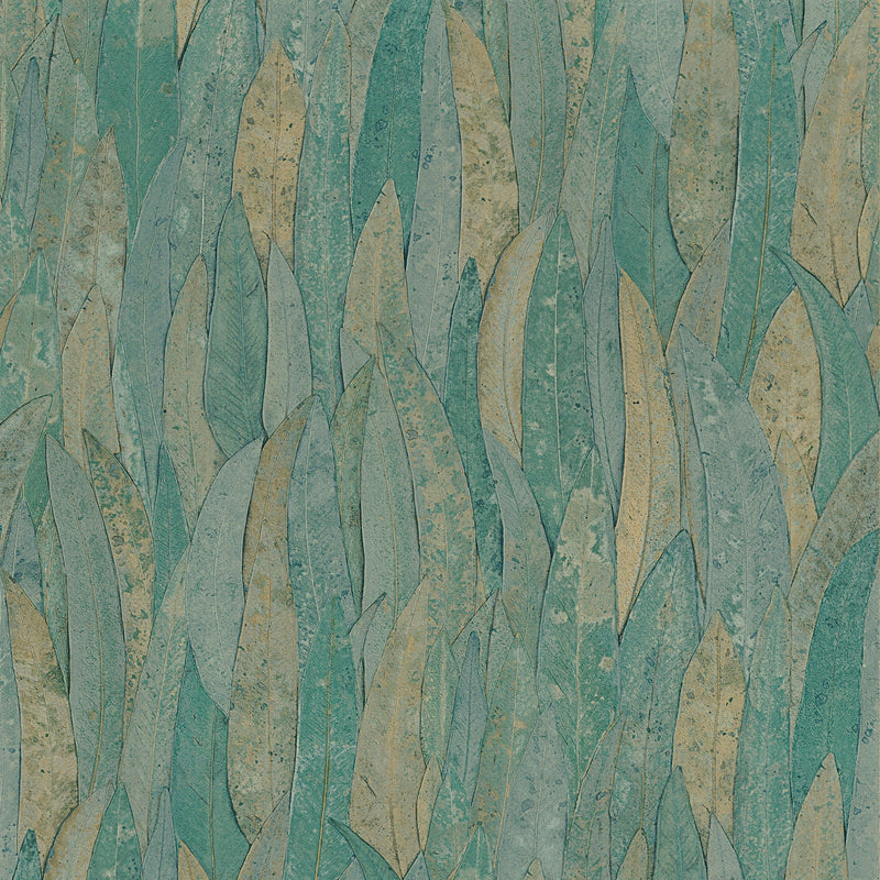 Neluwa Textured Leaves Wallpaper - Blue Green