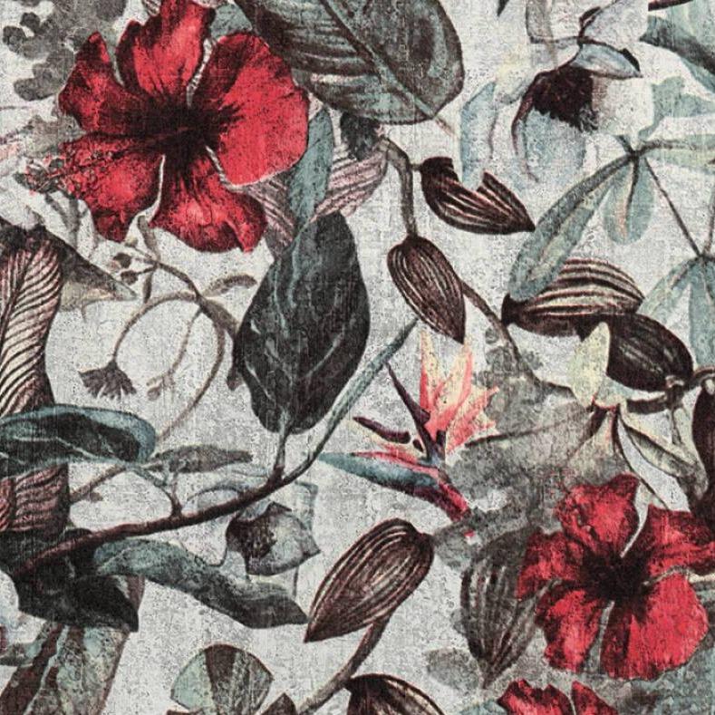 Graphic Floral Wallpaper - Grey - Red