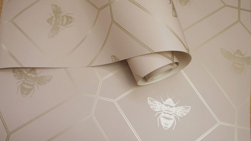 Sample - Honeycomb Bee - Geometric Metallic Wallpaper - Blush