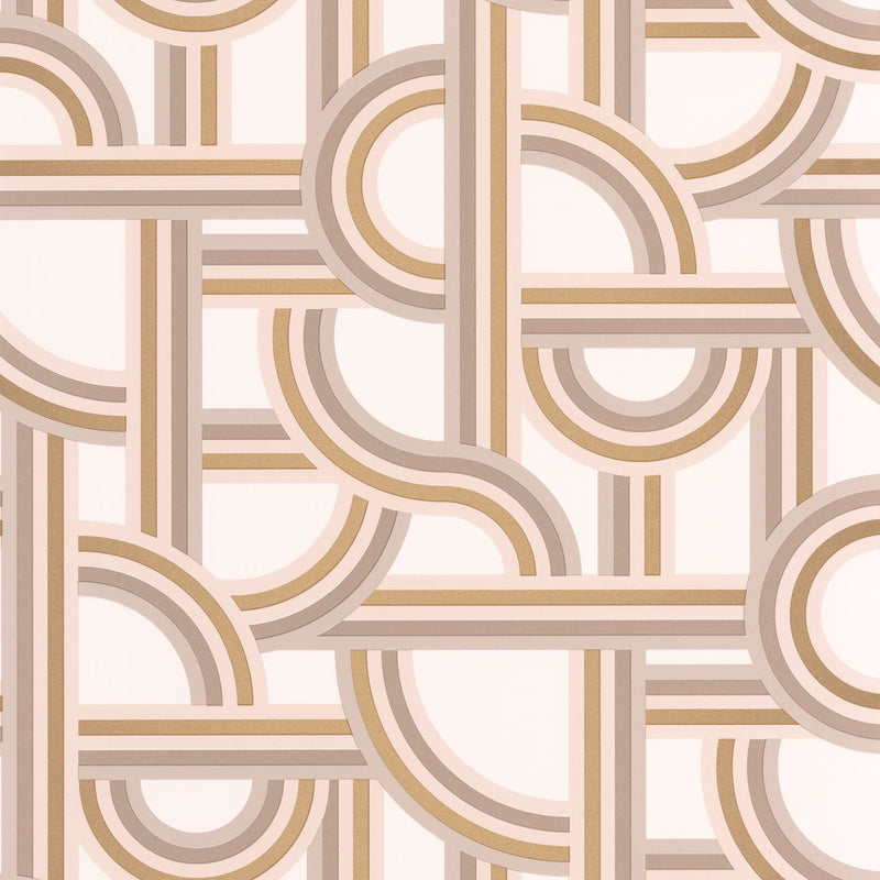 Impass Art Deco Wallpaper - Blush + Gold