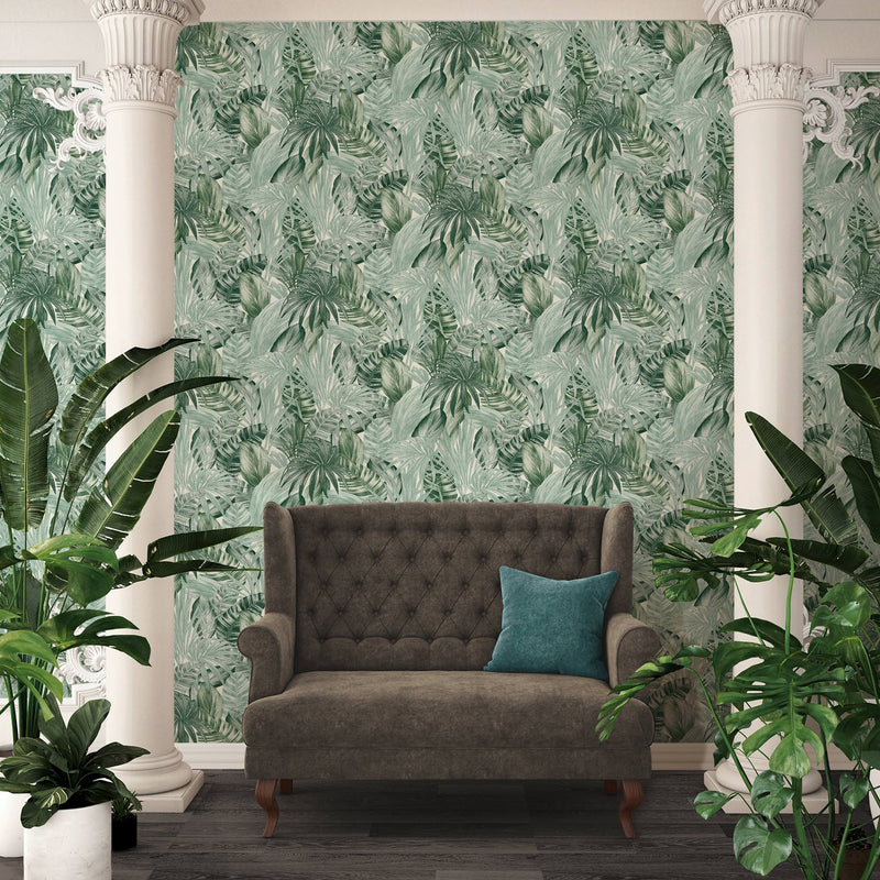 Jungle Sketch Wallpaper - Dark Green