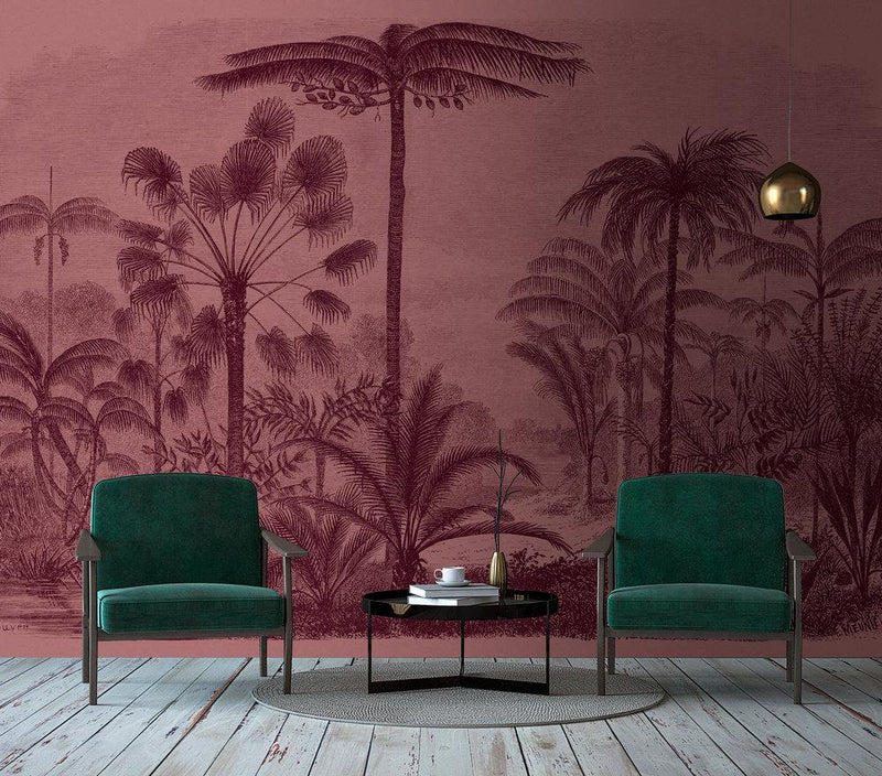 Jurassic - Custom Sized Wallpaper Mural (per m2) - Pink/Purple/Red