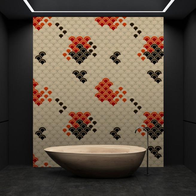 Digital Koi  - Koi 1 - Custom Sized Wallpaper Mural (per m2) - Neutral/Red