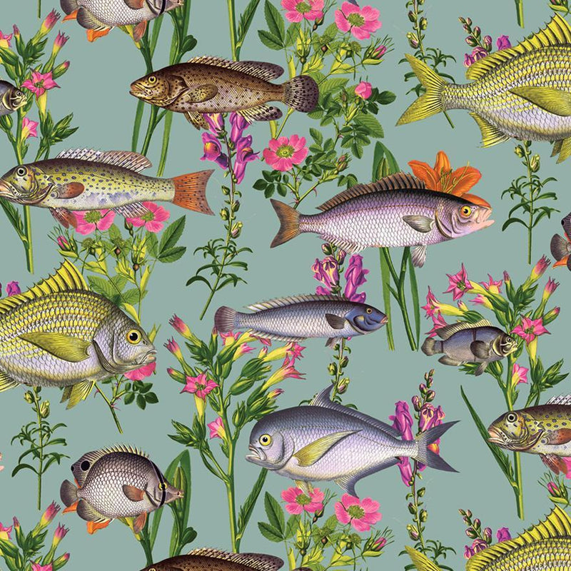 Sample - Lagoon Fish Wallpaper - Teal