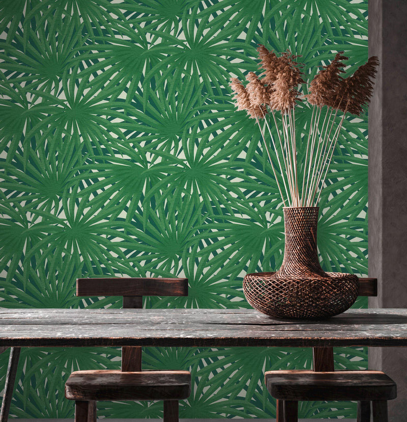 Marrakech Palms Wallpaper - Green/Metallic/White