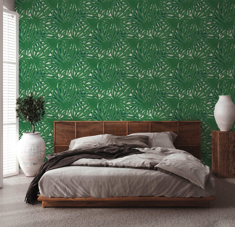 Marrakech Palms Wallpaper - Green/Metallic/White