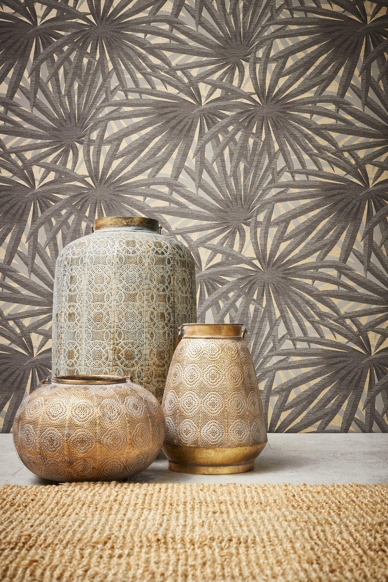 Marrakech Palms Wallpaper - Grey/Metallic