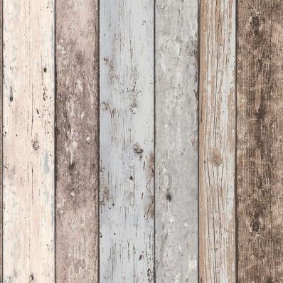 Distressed Wood Wallpape  - Pale Blue - Grey