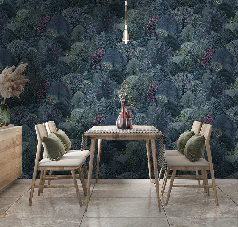 Arboretum Garden Wallpaper - Navy/Berry