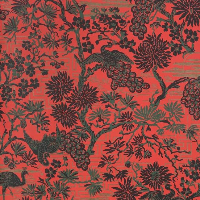 Sample - Asian Garden Wallpaper - Red