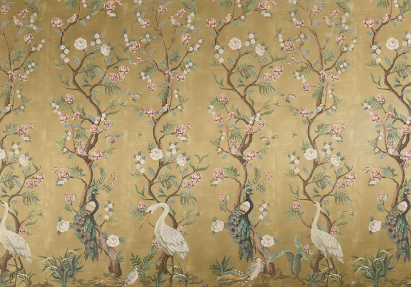 Hirosaki Chinoiserie - Custom sized wallpaper mural (per/m2) - Gold Metallic