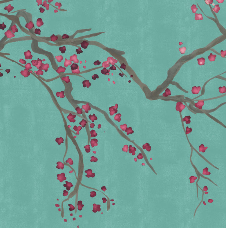 Takeda Cherry Blossom - Custom sized wallpaper mural (per/m2) - Teal