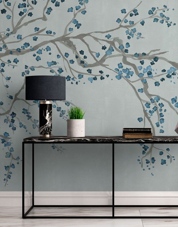 Takeda Cherry Blossom - Custom sized wallpaper mural (per/m2) - Azure