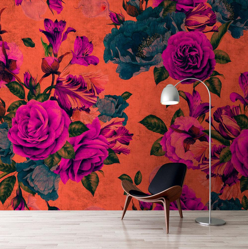 Spanish Rose - Custom Sized Wallpaper Mural (per m2) - Orange/Purple