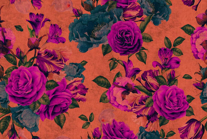 Spanish Rose - Custom Sized Wallpaper Mural (per m2) - Orange/Purple