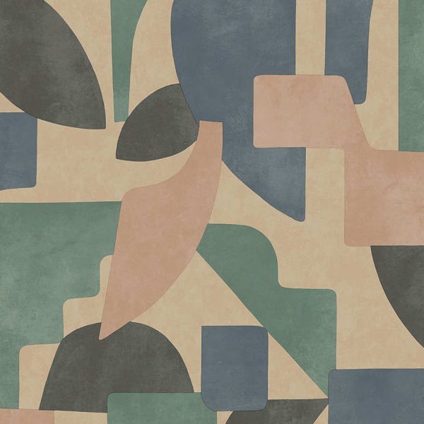 Sample - Linnet - Geometric Wallpaper - Taupe/Aqua