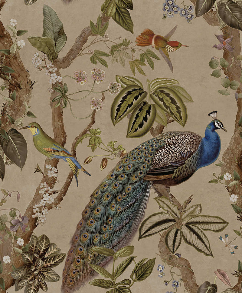 Sample - Cassia - Exotic Peacock Wallpaper - Taupe