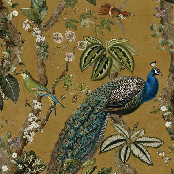 Sample - Cassia - Exotic Peacock Wallpaper - Ochre