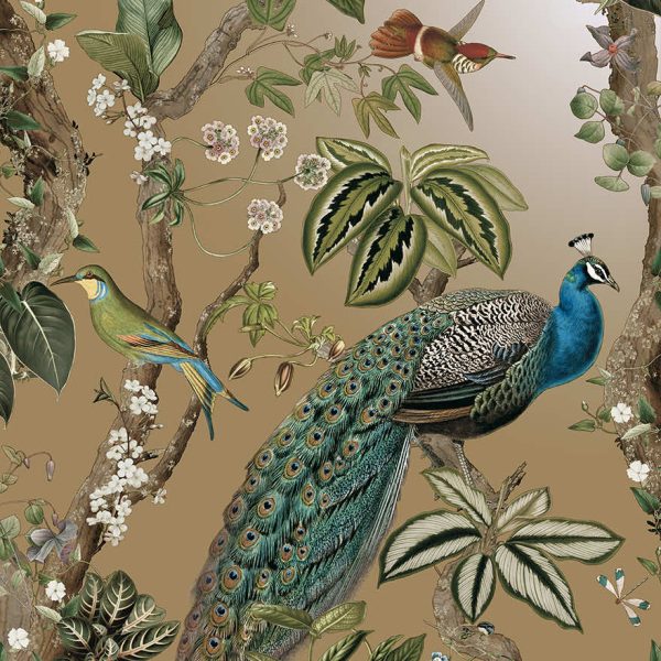 Sample - Cassia - Exotic Peacock Wallpaper - Gold