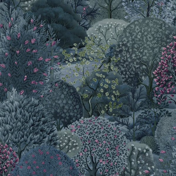 Sample - Arboretum Garden Wallpaper - Navy/Berry