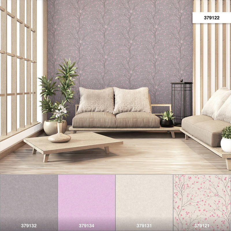 Tokyo Cherry Blossom Wallpaper- Grey/Pink