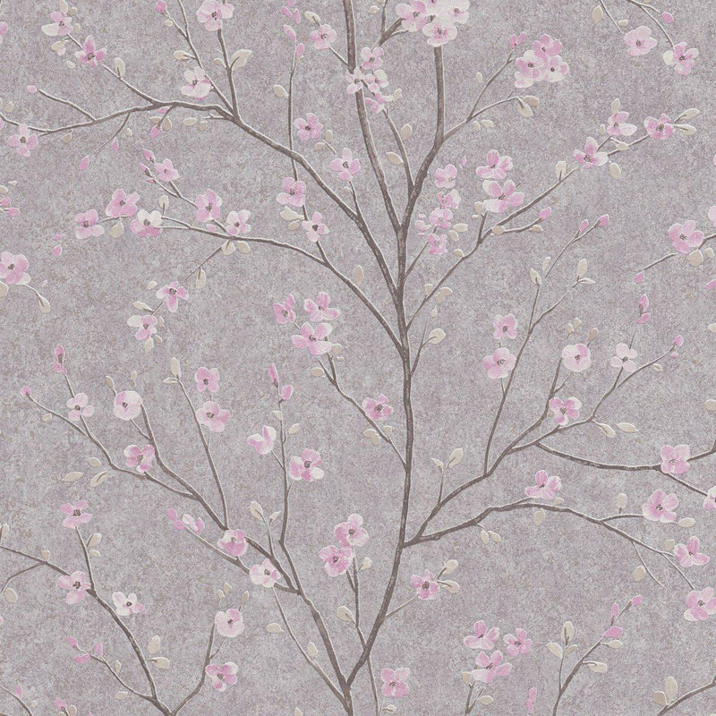 Tokyo Cherry Blossom Wallpaper- Grey/Pink