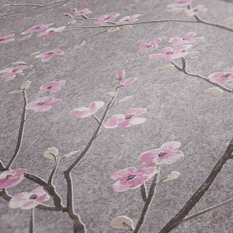 Tokyo Cherry Blossom Wallpaper- Grey/Pink