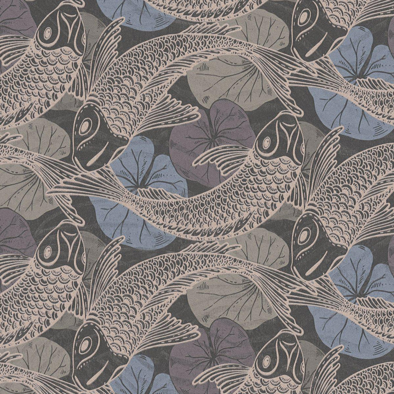 Tokyo Fish Bowl Wallpaper - Blue/Metallic/Black