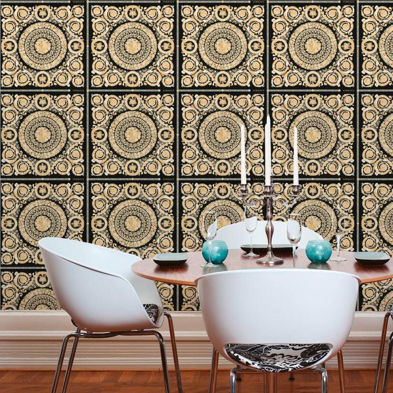 Versace Crown Moulding Wallpaper - Black/Gold/Creme