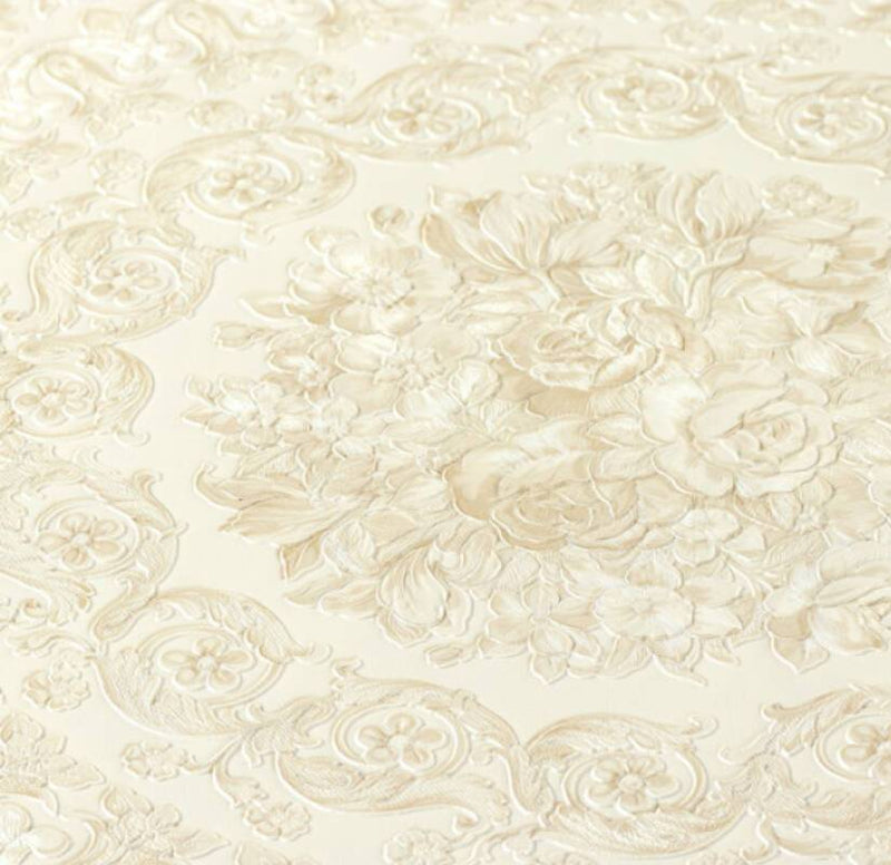 Versace Crown Moulding Wallpaper - Beige/Silver/Creme