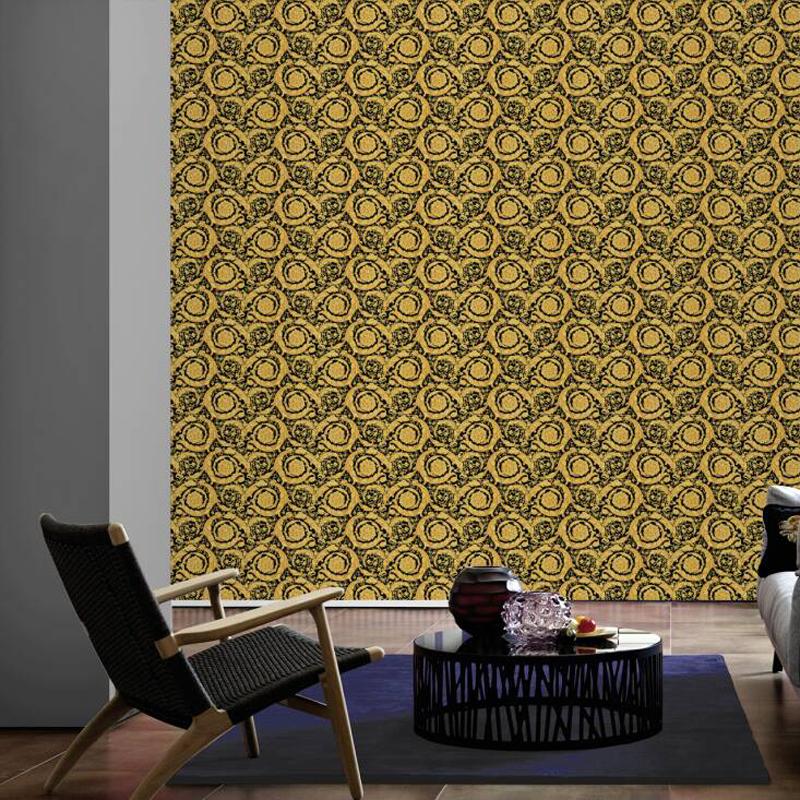 Versace Floral Garland 2 Wallpaper - Gold/Black