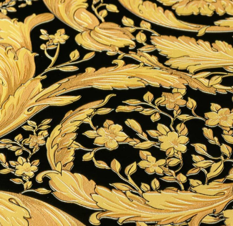 Versace Floral Garland 2 Wallpaper - Gold/Black