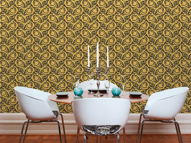 Versace Floral Garland 2 Wallpaper - Gold/Black