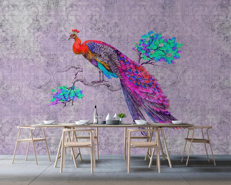 Vivid Peacock - Custom Sized Wallpaper Mural (per m2) - Purple