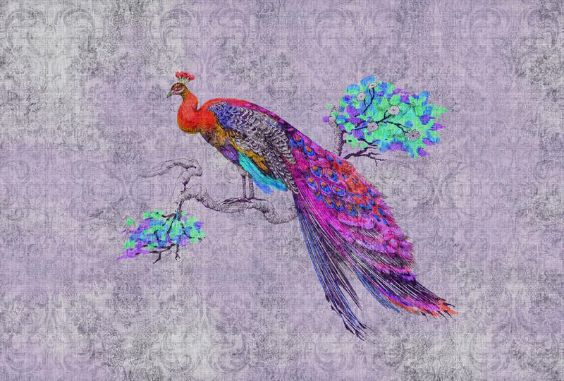 Vivid Peacock - Custom Sized Wallpaper Mural (per m2) - Purple