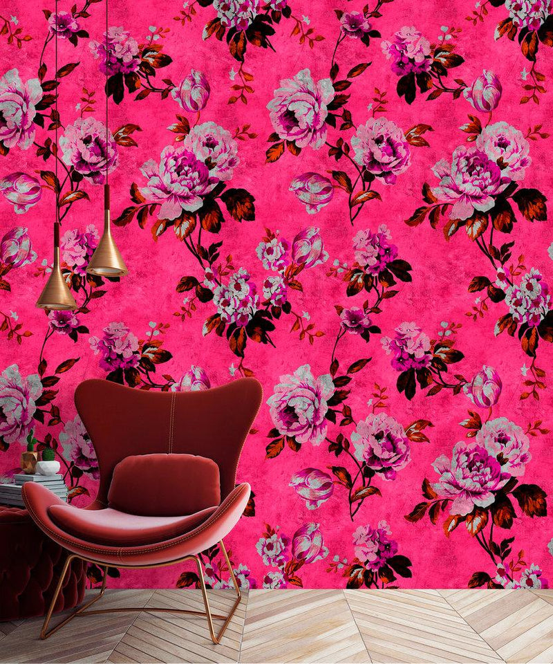 Wild Rose - Custom Sized Wallpaper Mural (per m2) - Bright Pink