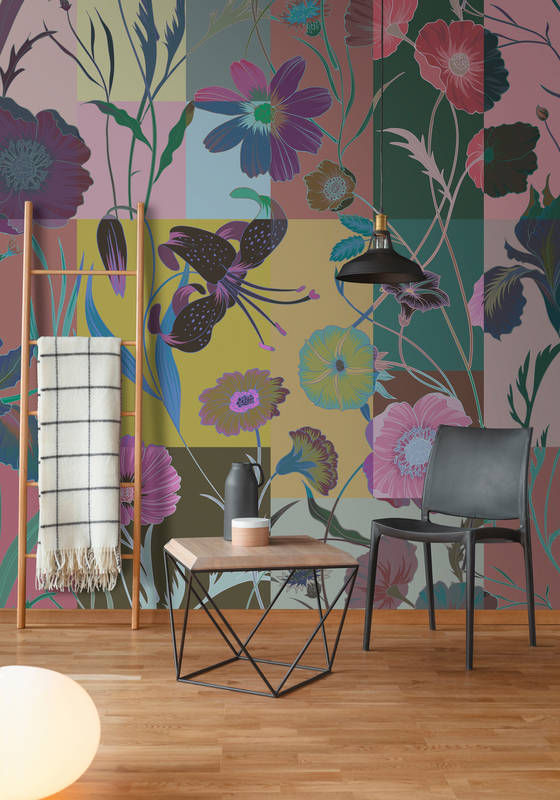 Floral Patchwork - Pink - Custom Sized Wallpaper Mural (per m2)