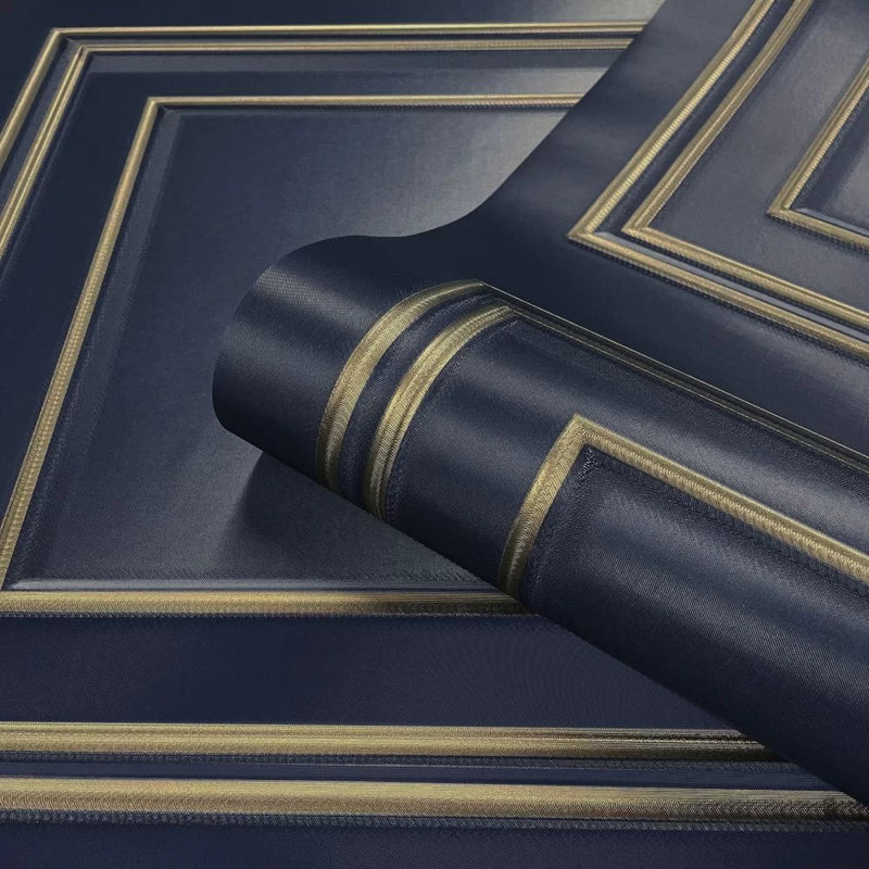 Amara Wood Panel Wallpaper - Navy/Gold Discontinuing