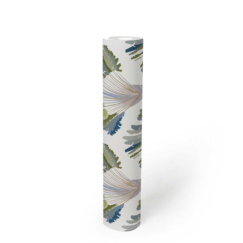 Watercolour Fan Trees Wallpaper (Jungle Chic Collection) - White/Green