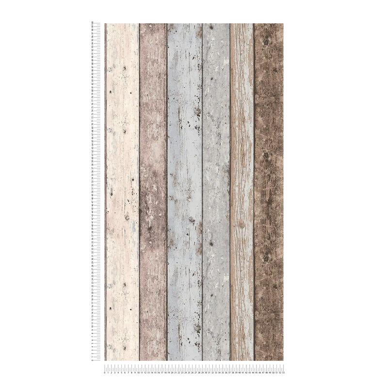 Distressed Wood Wallpape  - Pale Blue - Grey