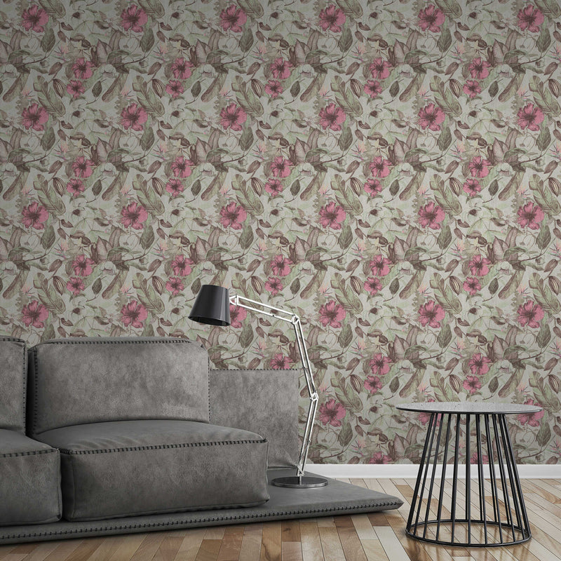 Graphic Floral Wallpaper - Pink