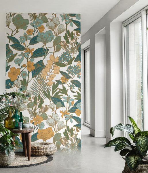 Panoramique Valentine Wallpanel - Vert Jaune Fond Blanc