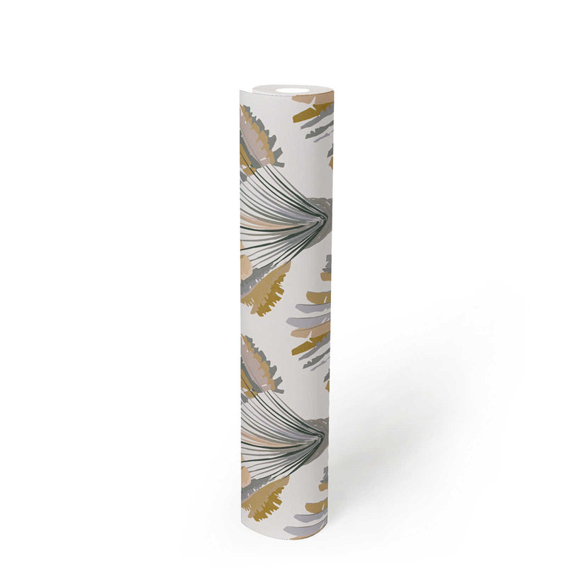 Watercolour Fan Trees Wallpaper (Jungle Chic Collection) - White/Cream