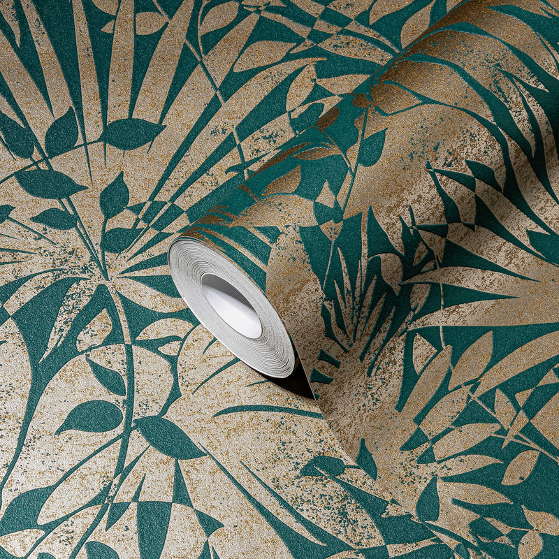 Subtle Leaf Wallpaper - Green/Copper